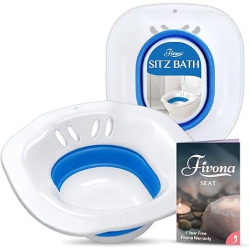 Fivona Sitz Bath for Toilet Seat Postpartum and Hemorrhoids Care - Yoni Steam Seat - Foldable Basin for Epsom Salt Soak - Portable Bidet BPA Free Temperature Resistant - Universal Fit - Blue