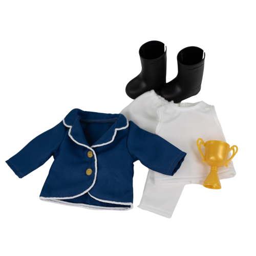 My Life As Horse Rider Fashion Set for 18-inch Doll, 6 Pieces, Includes Clothing Accessories in Blue Ivory Black