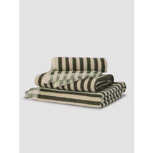 Olive Green Stripe Cotton Towels