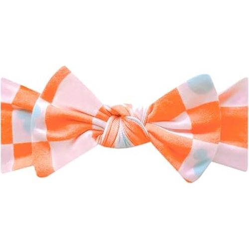 Copper Pearl Baby Stretchy Soft Knit Headband Bow 'Mickey Mouse Check'
