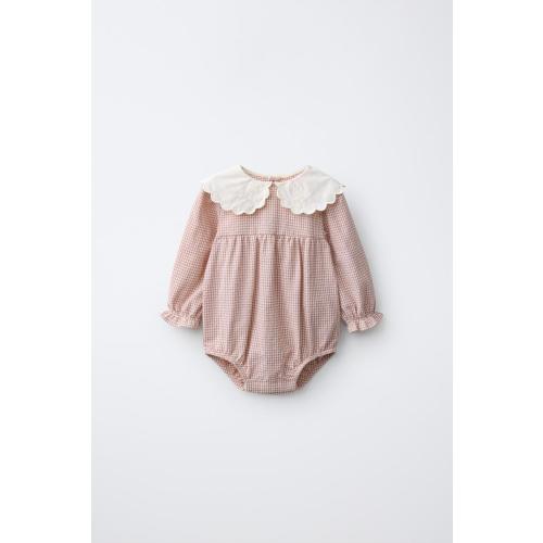 GINGHAM PRINT PETER PAN COLLAR ROMPER - Pink | ZARA United States