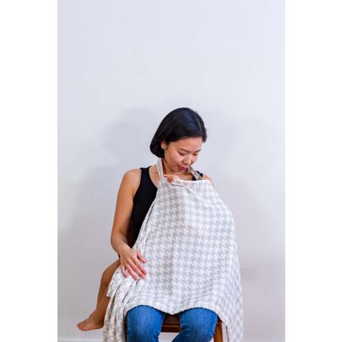 Houndstooth Neutral Halo Nursing Cover Organic Cotton – Live Milk Love