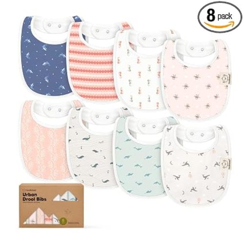 KeaBabies 8-Pack Organic Baby Bibs for Drooling and Teething (Marine Muse) | Soft Cotton Bibs for Baby Girl, Boy, Extra Absorbent, Easy to Clean & Put On, Toddler, Newborn, Infant 0-24 Months