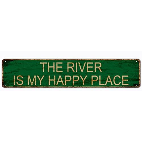 snowsun Metal Sign The River Is My Happy Place Vintage Signs Retro Tin Signs Aluminum Sign for Bedroom Kitchen Garden Wall Pub Club Coffee Hanging Decor 4x16 Inch