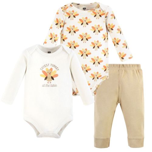 Hudson Baby Infant Baby Cotton Bodysuit and Pant Set, Cutest Turkey, 0-3 Months