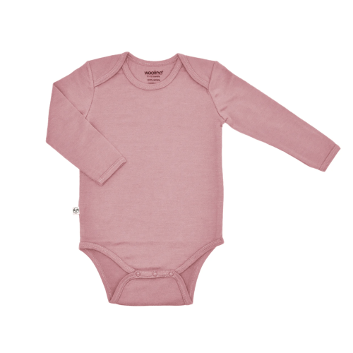 Baby Bodysuit, Long Sleeve, Merino Wool, Blush