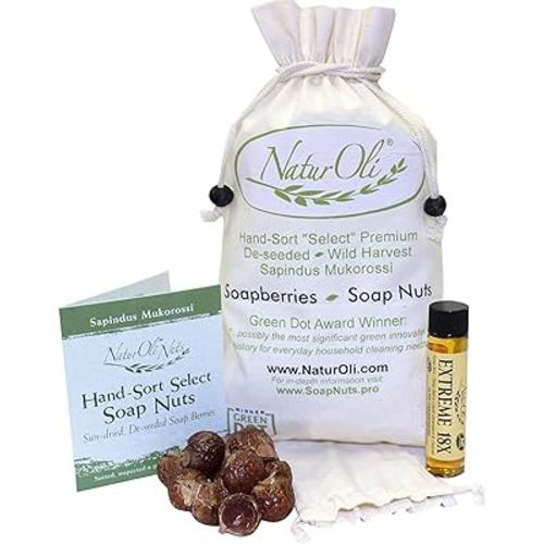NaturOli Soap Nuts/Soap Berries - 1-Lbs organic (240 loads) + 18X Travel Bottle! Select Seedless - 1 Wash Bag, 8-pg info, Tote Bag. Organic Laundry Soap