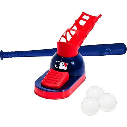 Franklin Sports Kids Baseball Pitching Machine - Pop A Pitch Batting Machine with Youth Bat + 3 Plastic Balls - Boys + Girls Toy