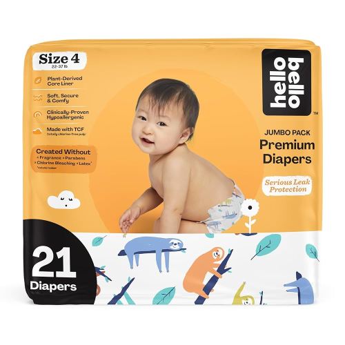 Hello Bello Premium Baby Diapers Size 4, 21 Count of Disposable, Extra-Absorbent, Hypoallergenic Baby Diapers with Snug and Comfort Fit, Sleepy Sloth