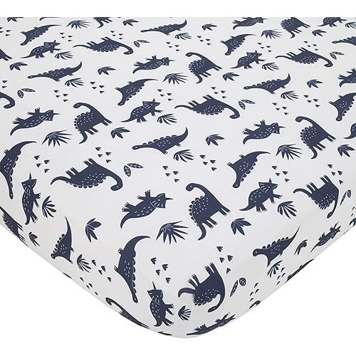 Carter's Dino Adventure Super Soft White and Blue Fitted Crib Sheet