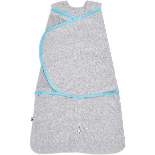 HALO Baby Sleepsack Swaddle Wearable Blanket, 3-Way Adjustable Infant Sleepsack, TOG 1.5, Ideal Temp, Heather Grey/Aqua, Newborn, 0-3 Months, 6-12 Pounds
