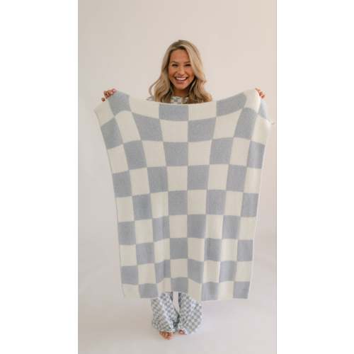 Baby Plush Throw Blanket in Cornflower Blue Checkered