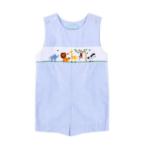 Animal Friends Blue Gingham Smocked Jon Jon