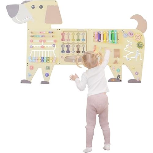 Dog Activity Wall Busy Board Panels, Toddler Learning Activity Center, Montessori Sensory Activity Board, Educational Toys for Children’s Playroom & Daycare