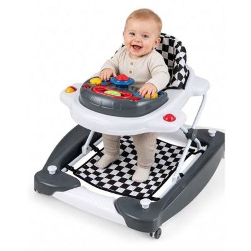 6 in 1 Foldable Baby Walker with Adjustable Height and Music Tray, Gray