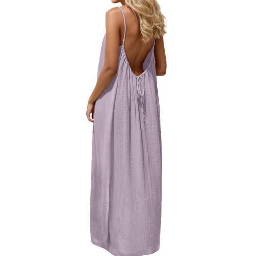 Nibconce Women's Solid Color Backless Cami Dress - Sleeveless Lounge Maxi Dress, Backless Maxi Sundresses for Women