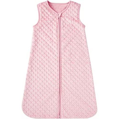DaysU Baby Sleep Sack with Soothing Dots, Sleeveless Baby Sleeping Bag with 2-Way Zipper, Plush TOG 2.0 Sleep Sack for Infant Newborn 0-6 Months,Pink