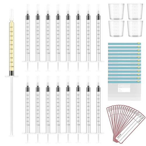 60 Sets 1Ml Colostrum Collector Kit Include 60 1ml No Needle Sterile Syringes with Cap, 4 Measuring Cup, 6 Zip-lock Storage Bags, 60 Labels for Breast Milk Collector