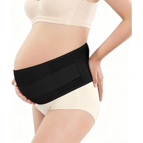 Maternity Belly Band, Pregnancy Support Belt with Adjustable Compression Wrap, Soft & Breathable Belly Bands for Pregnant Women and Pain Relief for Back, Pelvis (Black)