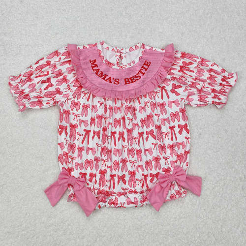 Embroidered Mama’s Bestie Pink Bows Romper – Little Southern Brand
