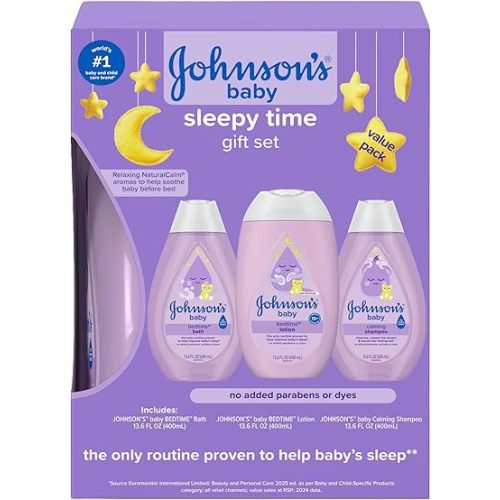 Johnson's Baby Sleepy Time Gift Set with Calming Bedtime Bath, Bedtime Lotion & Calming Shampoo, Baby Bedtime Essentials with Relaxing NaturalCalm Aromas, Hypoallergenic, 3 Items