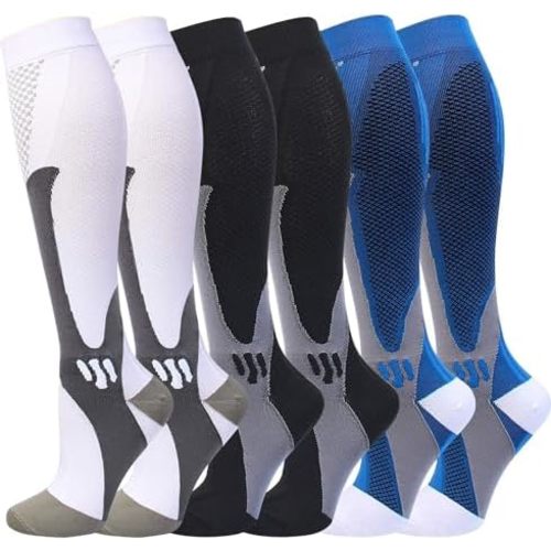 Double Couple 6 Pairs Compression Socks for Men Women 20-30mmhg Knee High Support for Sports Circulation