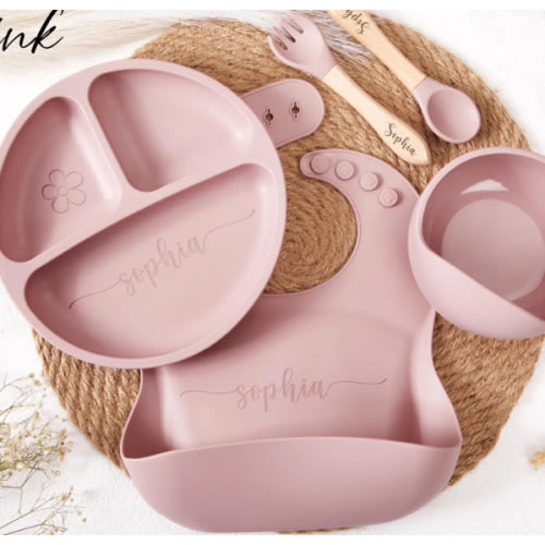 Personalized Silicone Weaning Set,Cartoon Weaning Set for Toddler Baby Kids,Feeding Set with Name,Eco-Friendly,Baby Plate,Baby Shower Gift
