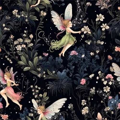 Floral Peel and Stick Wallpaper Mural - Removable, Prepasted - Fairy Girls Flying Night Sky - Leaves Pattern - 17.71''x236.2''