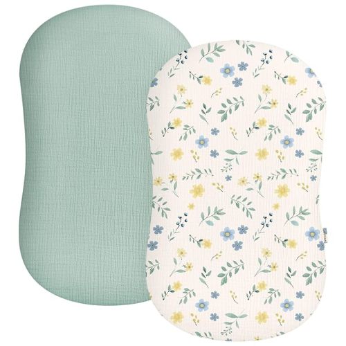 Muslin Baby Lounger Cover 2 Pack, Soft Breathable Newborn Lounger Pillow Cover for Boys Girls Infant (Spring Garden)