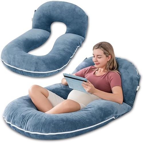 INSEN Pregnancy Pillows, Multi-use Maternity Pillows for Sleeping and Nursing, Sit up Pillow for Adults (Blue)