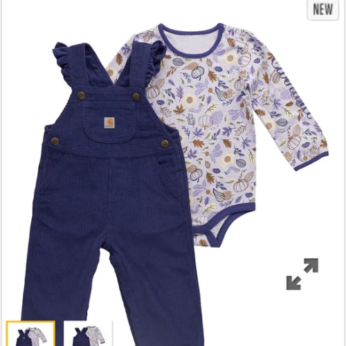 Girls' 2-Piece Long Sleeve Bodysuit & Ruffle Trim Corduroy Overall Set (Baby) | Shop all Girls | Carhartt