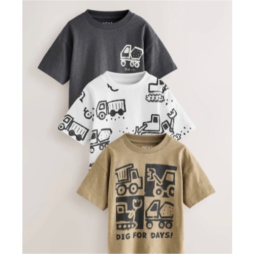 Buy Black Digger Short Sleeve Graphic T-Shirts 3 Pack (3mths-6mths) from Next USA