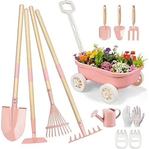 Kids Gardening Tools Set - 11pcs Wheelbarrow Set for Kids