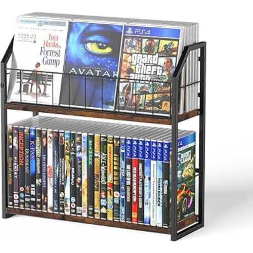 2-Tier DVD Storage Rack, DVD Shelf for Non-slip Feets, DVD Holder Display with 10lb per Tier, Stores Up to 56 DVDs, Display Organizer Tower for Music Enthusiasts and Collection