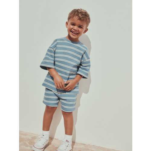 Blue Stripe Short Sleeve All-Over Print T-Shirt and Shorts Set (3mths-7yrs)