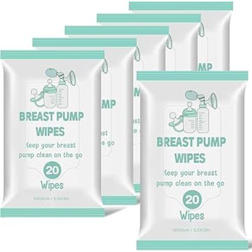 Threlaco 6 Pack 120 Count Breast Pump Wipes Quick Clean and Irritant Free Resealable Convenient Breast Pump Cleaning Wipes Hygienic Breastfeeding Supplies(Green)