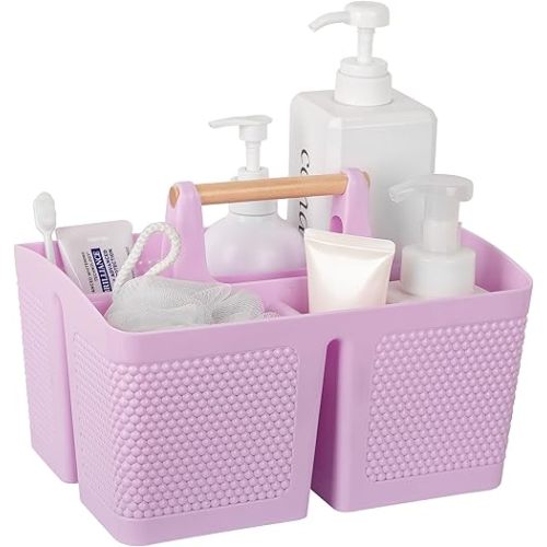 rejomiik Portable Shower Caddy Basket Plastic Cleaning Caddy Organizer Storage Tote with Handle for Bathroom, College, Dorm Room Essentials, Light Purple