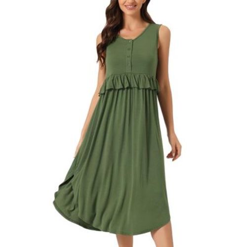 cheibear Women's Ruffle Nightshirt Maternity Sleeveless Sleepshirt Pleated Loose Nightgown