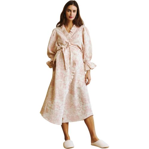 NOTHING FITS BUT 100% Cotton Muslin Maternity Robe, Nursing & Delivery Gown with Adjustable Belt & Puffed Sleeves