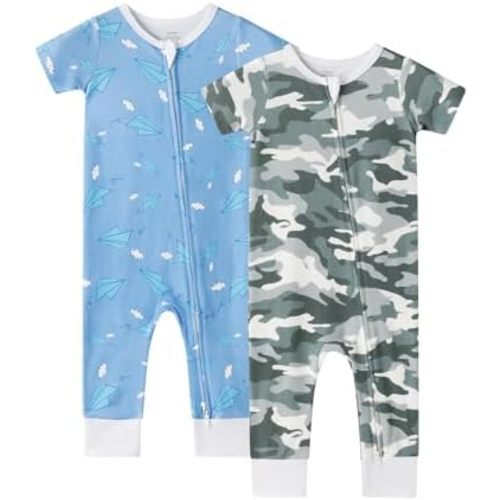 GUISBY Footless Short Sleeve Baby Pajamas with Zipper Cotton Infant Sleepwear