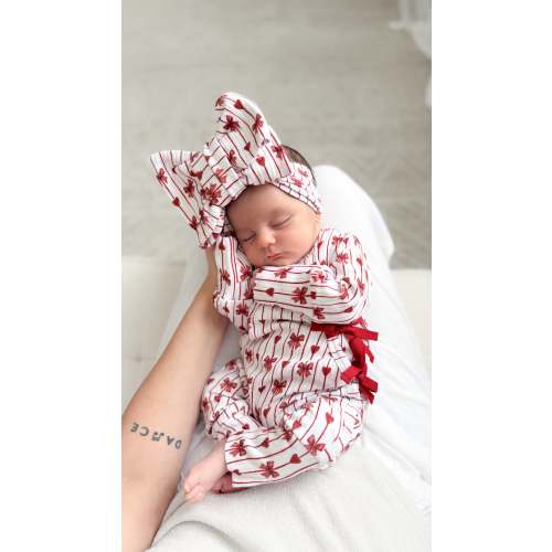 Christmas bow and heart kimono onesie