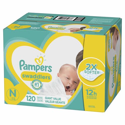 Diapers Newborn / Size 0 (< 10 lb), 120 Count - Pampers Swaddlers Disposable Baby Diapers, ONE MONTH SUPPLY