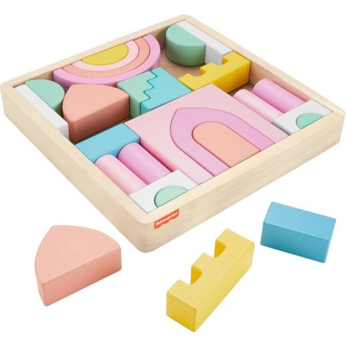 Fisher-Price Wood Toddler Toy Castle Block Set, 28 Wooden Pieces for Stacking Developmental Play (2+)