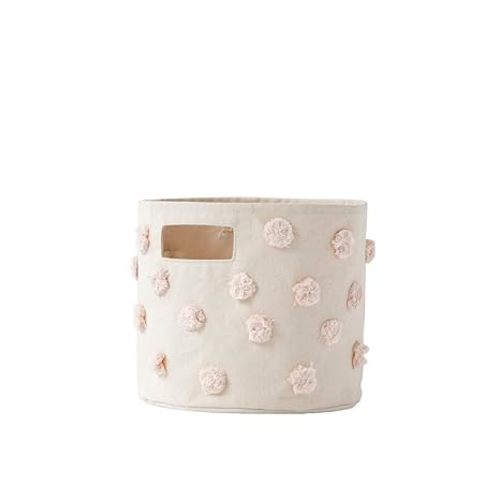PEHR Pom Pom Basket, Pint (Blush) | 100% Cotton Canvas Storage for Nursery, Playroom & Home | Decorative Organizer | 10”D x 9”H