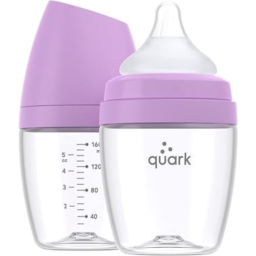BuubiBottle Mini Slow Flow Bottle for Newborn Babies by Quark - with Anti-Colic RealFeel Nipple to Simulate Breastfeeding - BPA-Free, PVC-Free, Toxin-Free - 5 Oz Bottle with Lid, 2 Pack - Purple