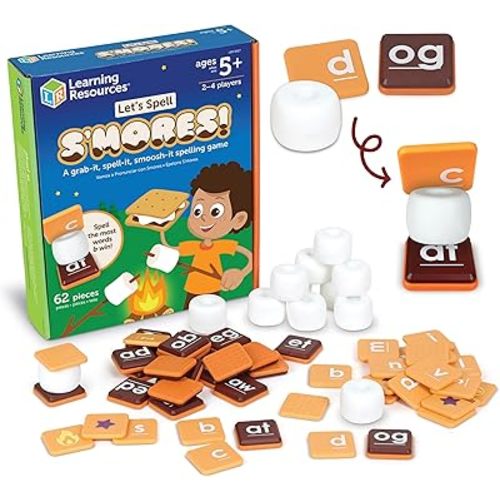 Learning Resources Let's Spell S'mores - Montessori Toys, Kindergarten Learning Activities, Phonemic Awareness Flash Cards, Dyslexia Tools for Kids, Speech Therapy Materials, Learn to Read