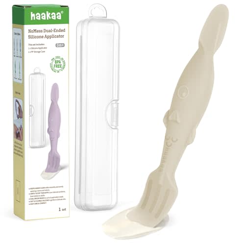 haakaa Baby Diaper Cream Spatula, NoMess Dual-Ended Silicone Diaper Rash Cream Applicator with Hygienic Case, Butt Spatula for Baby, Beige