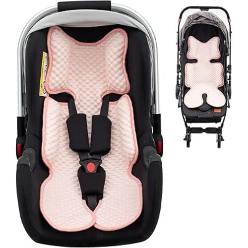 Kaseeous Baby Car Seat Pad, Mink Dot Car Seat Pad for Girls Boys, Stroller Pad with 3D Breathable Mesh, Multifunctional Infant Insert Liner for Summer
