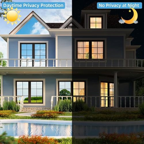 Silver One Way Privacy Window Film Sun Blocking, Heat Blocking Window Tint for Home See Out But Not in, Static Cling & Anti UV, Silver,35.4 Inch x 393.7 Inch