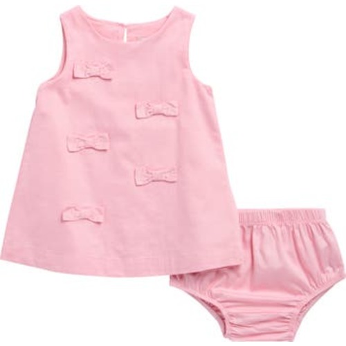 Bow Front Cotton Poplin Shift Dress with Bloomers, 12M